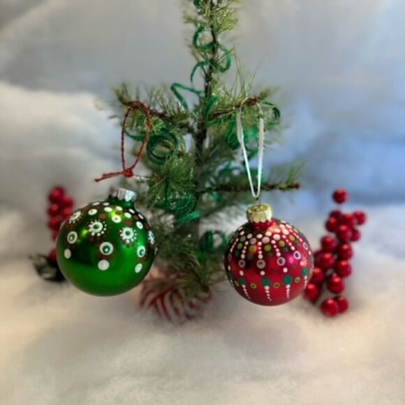 Unique Hand Painted & Sealed Christmas Ornament, glass SET of 2 - Picture 1 of 3